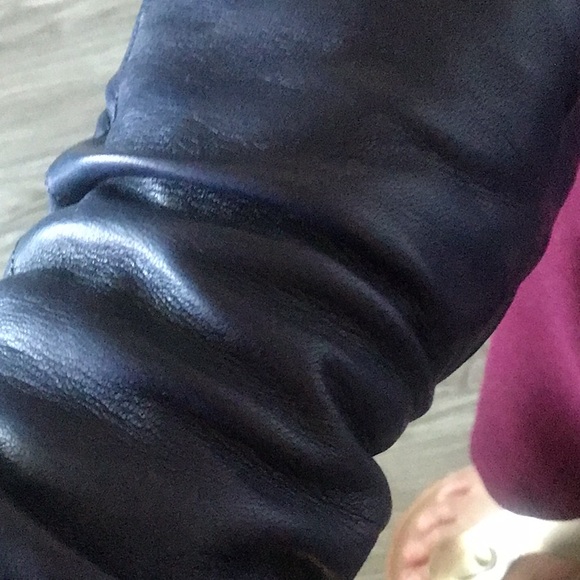 Navy blue leather Long gloves 6 1/2 vintage - Picture 6 of 7